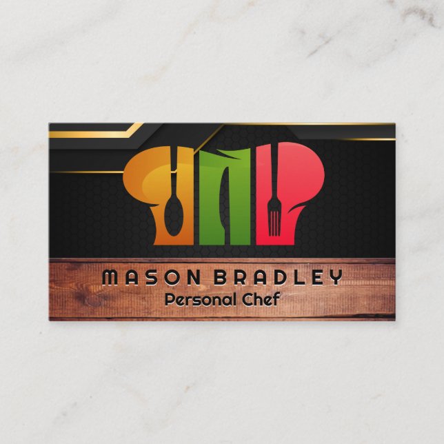 Chef Hat Restaurant-Logotyp | Trä Visitkort (Framsida)