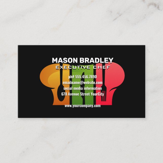 Chef Hat Silverware-Logotyp Visitkort (Framsida)