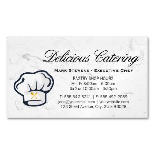 Chef Hat Silverware Marble Background Magnetiska Visitkort