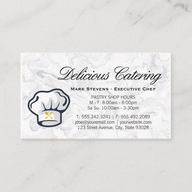 Chef Hat | Silverware | Marble Background Visitkort (Framsida)