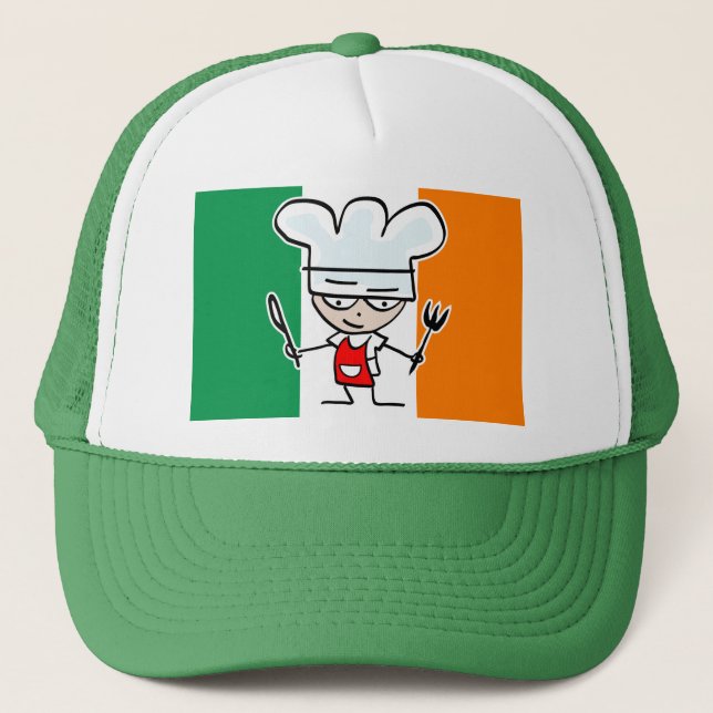 Chef hat with Irish flagga and coola tecknad Truckerkeps (Framsida)