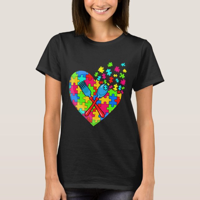 Chef Heart Puzzle Delar Support Autism Awareness T Shirt (Framsida)
