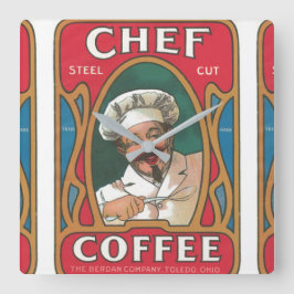 Chef kaffe vintage art nouveau köket fyrkantig klocka