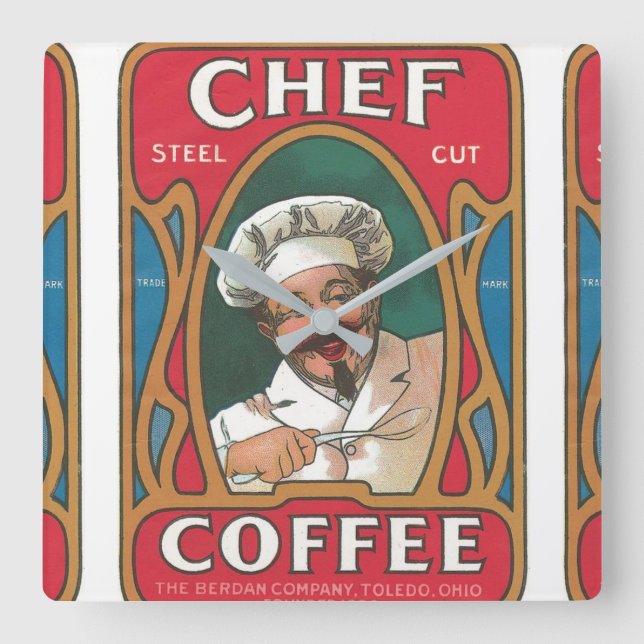 Chef kaffe vintage art nouveau köket fyrkantig klocka (Framsida)