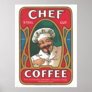 Chef kaffe vintage art nouveau köket poster
