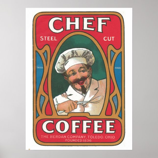 Chef kaffe vintage art nouveau köket poster (Framsidan)