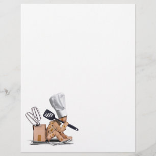 Chef-karaktären satt och tänkte på köket verktyg reklamblad