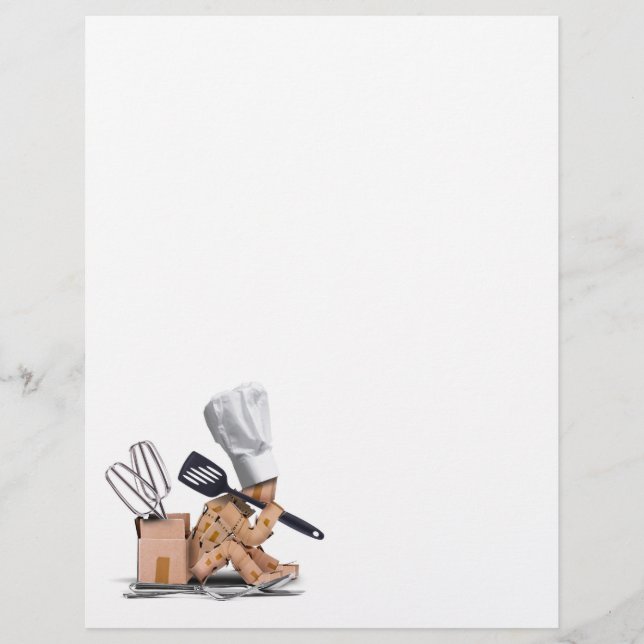 Chef-karaktären satt och tänkte på köket verktyg reklamblad (Framsidan)