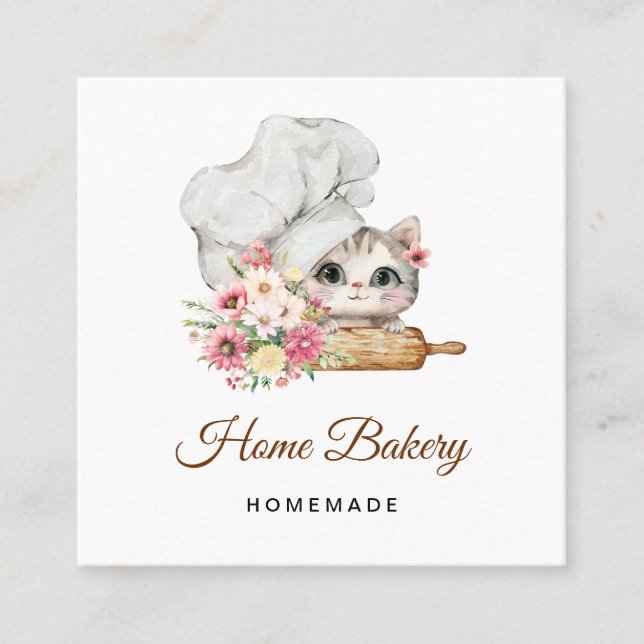Chef Kitten Bakery Fyrkantigt Visitkort (Framsida)