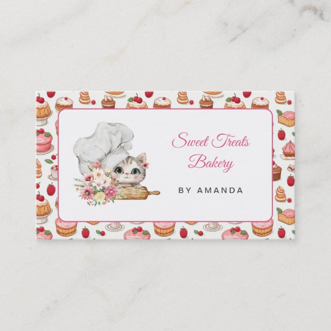 Chef Kitten Bakery Pink Visitkort (Framsida)