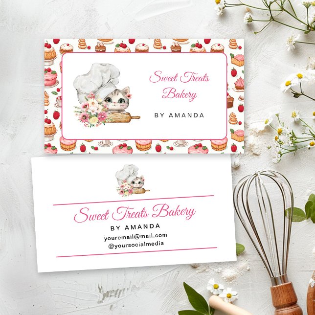 Chef Kitten Bakery Rosa Visitkort (Skapare uppladdad)