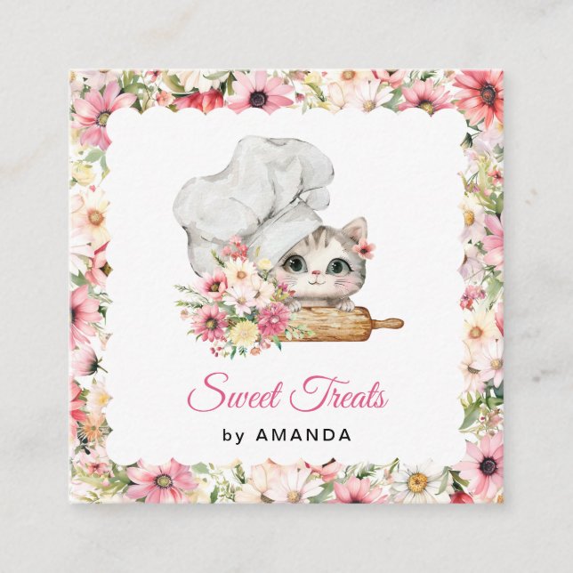 Chef Kitten Bakery Thank you Fyrkantigt Visitkort (Framsida)