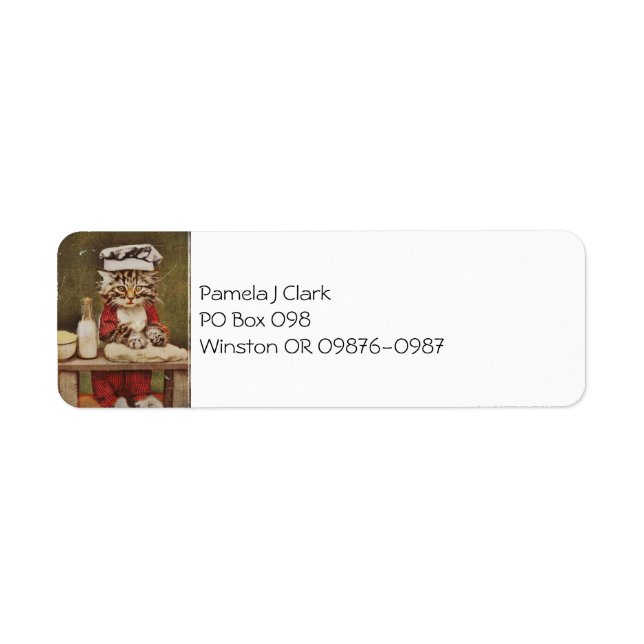 Chef Kitten Skapar Bread Returadress Etikett (Framsidan)