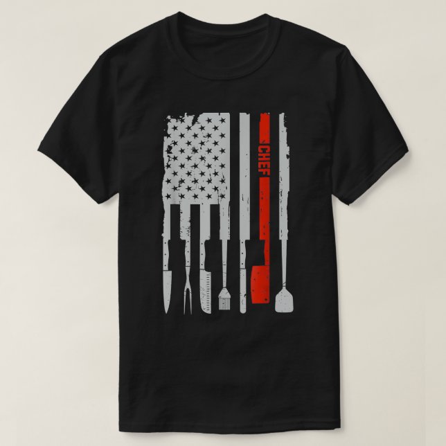 Chef Knivar Cook Culinary 4:e juli Amerikanska häl T Shirt (Design framsida)