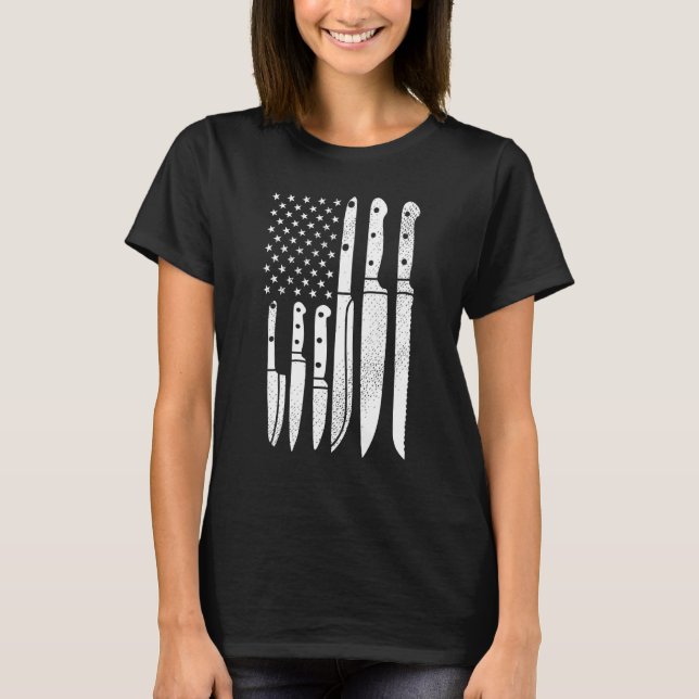 Chef Knivar Cooking Utensil Cook Cooking Us Flagga T Shirt (Framsida)