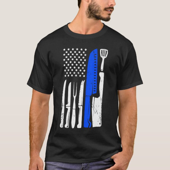 Chef Knivar Flagga USA Patriotic Cook Flagga T Shirt (Framsida)