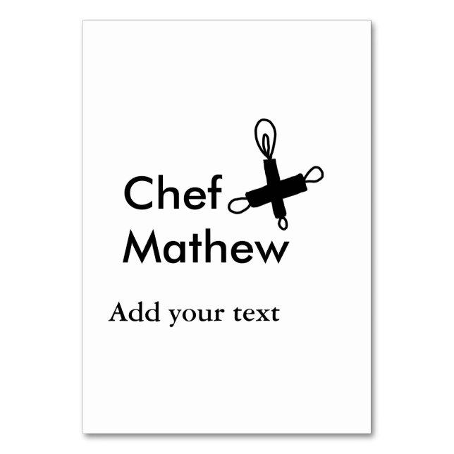 Chef kock tillsätt namn text manar köksbakverk bordsnummer (Framsidan)