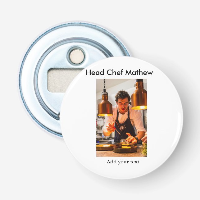 Chef kock tillsätt namn text manar köksbakverk flasköppnare (Framsidan)