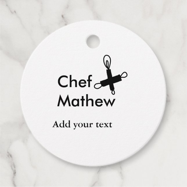 Chef kock tillsätt namn text manar köksbakverk gåvor etiketter (Framsida)