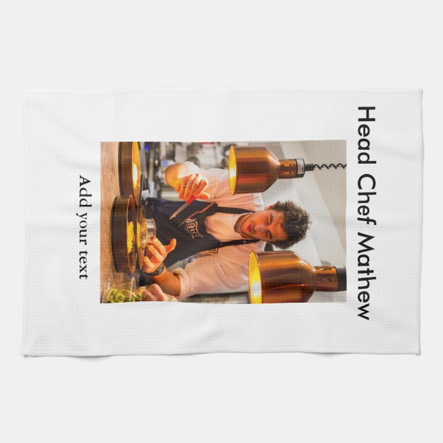 Chef kock tillsätt namn text manar köksbakverk kökshandduk (Horisontell)