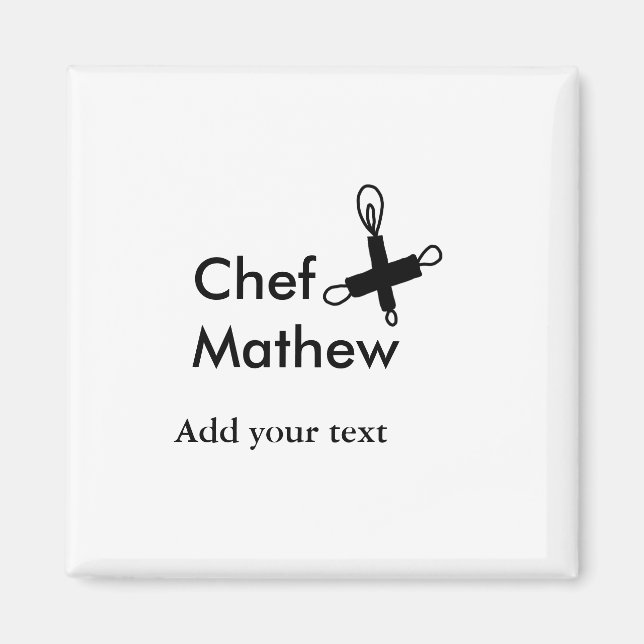 Chef kock tillsätt namn text manar köksbakverk magnet (Framsidan)