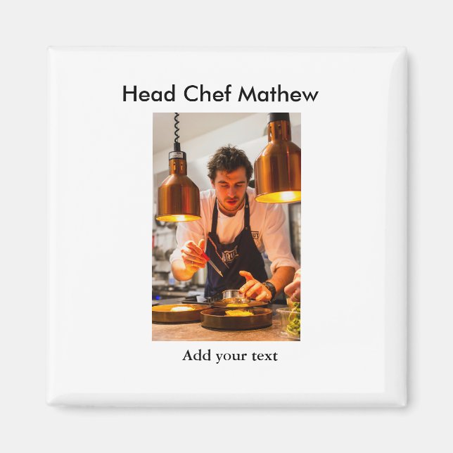 Chef kock tillsätt namn text manar köksbakverk magnet (Framsidan)
