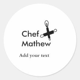 Chef kock tillsätt namn text manar köksbakverk runt klistermärke
