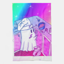 Chef Kurt Kitchen Towel - Cute Ghost med Rainbow
