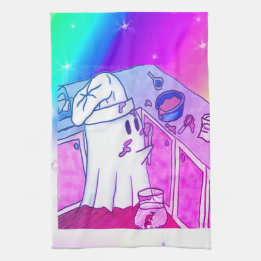Chef Kurt Kitchen Towel - Cute Ghost med Rainbow Kökshandduk