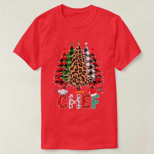 Chef Leopard Red White Grönt Play Julgranar T Shirt (Design framsida)