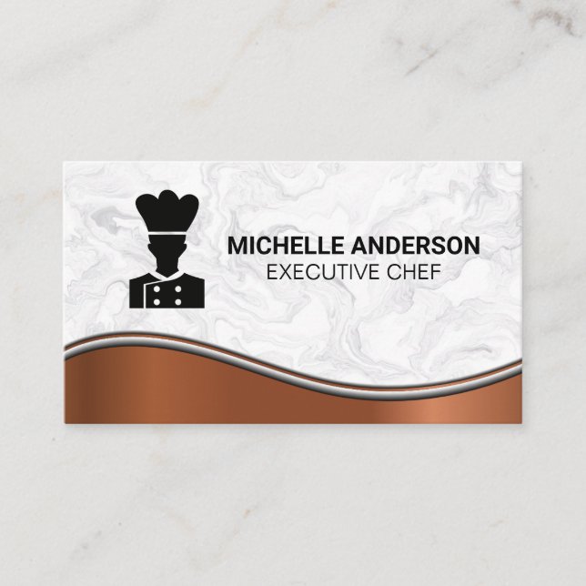 Chef-Logotyp | Marble Metallic Background Visitkort (Framsida)