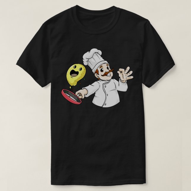 Chef med Chef hat Fried Egg and Pan T Shirt (Design framsida)