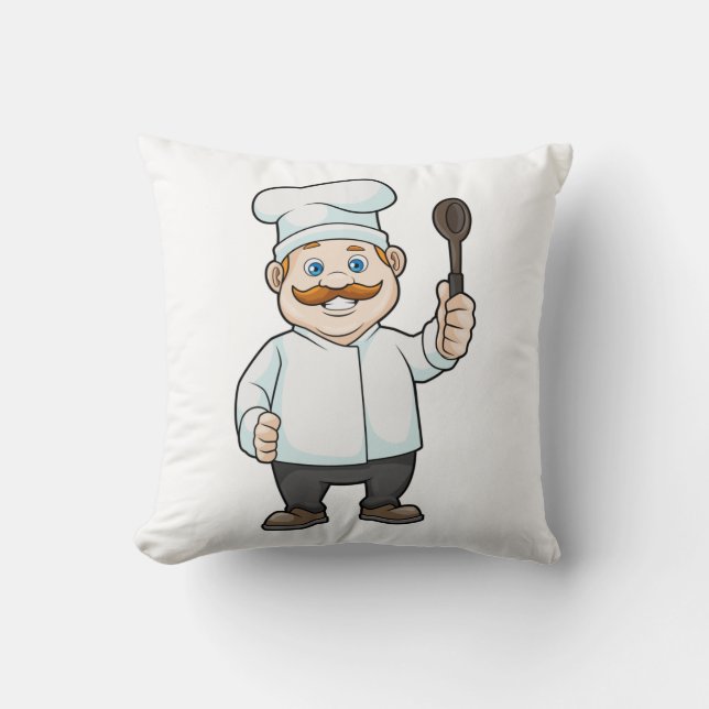 Chef med Chefs hatt och Soppa-sked Kudde (Framsida)