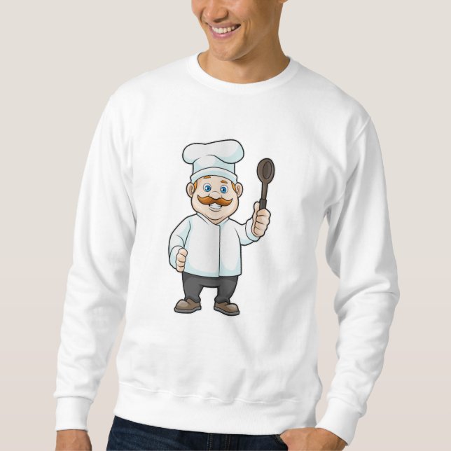 Chef med Chefs hatt och Soppa-sked Lång Ärmad Tröja (Framsida)