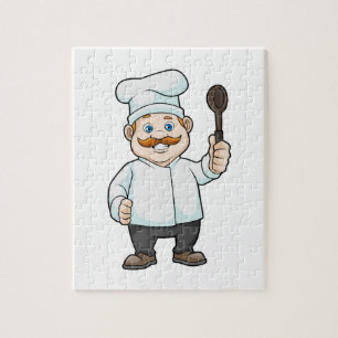 Chef med Chefs hatt och Soppa-sked Pussel