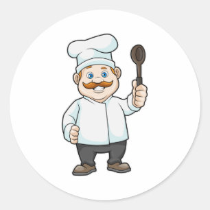 Chef med Chefs hatt och Soppa-sked Runt Klistermärke