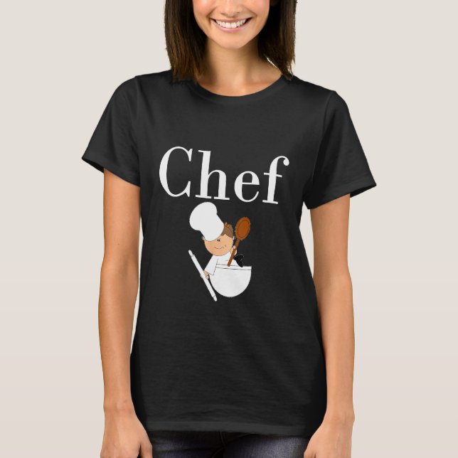Chef med vitt skrivande och tyst tecken t shirt (Framsida)