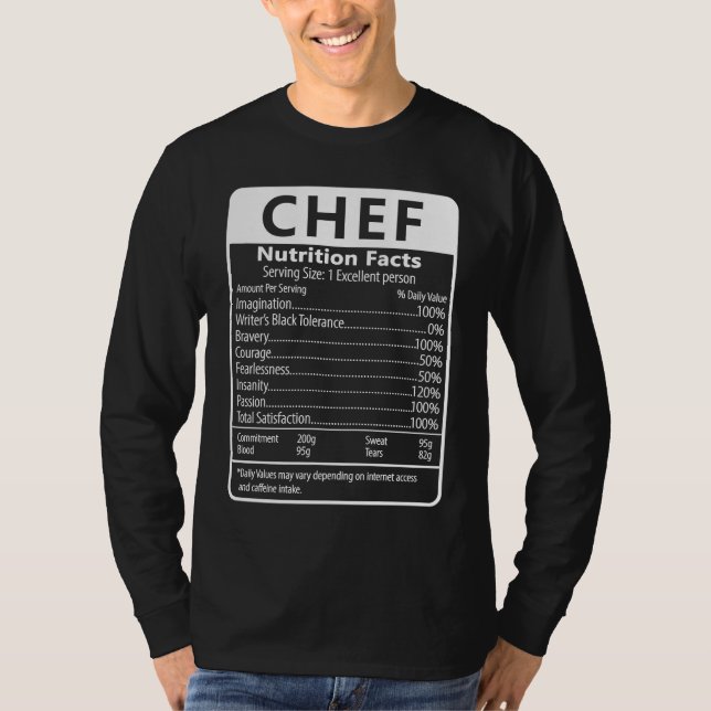 Chef Nutrition Facts Sarcastic Graphic Humor T Shirt (Framsida)