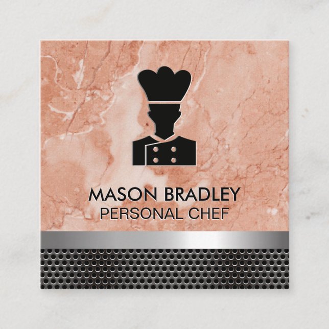 Chef | Orange Marble | Metallisk trim Fyrkantigt Visitkort (Framsida)