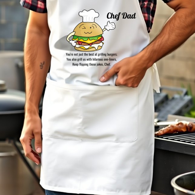 Chef Pappa Behålla, som flippar de skämten Fars da Förkläde (Dad will be thrilled to receive this apron as Chef Dad at the barbecue on Father's Day)