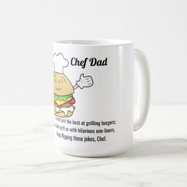 Chef Pappa Behålla, som flippar de skämten Fars da Kaffemugg (Framsida höger)