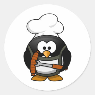 Chef Penguin Tecknad Runt Klistermärke