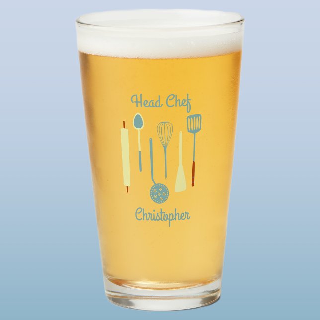 Chef Personlig Beer Glaskopp (Head Chef fun personalized name beer glass)