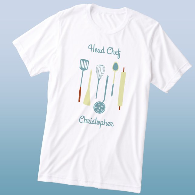 Chef-Personlig T Shirt (Fun personalized custom text Head Chef vintage kitchen utensils triblend t-shirt)