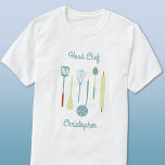 Chef-Personlig T Shirt<br><div class="desc">Roligt Chef-design med vintage köksredskap för din favoritkock,  kock eller grillexpert. Ändra namn och texten för att anpassa den.</div>