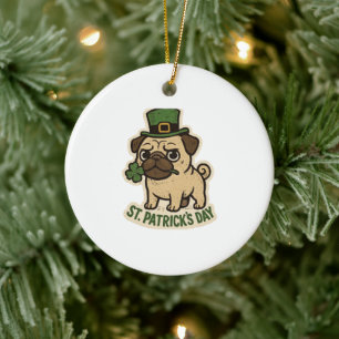 Chef Pug Liten Leprechaunhatt St.Patrick's Day Julgransprydnad Keramik