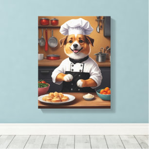 Chef Puppy Skapar Rolig hund köks för mat Canvastryck