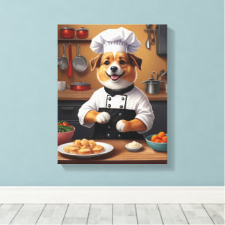 Chef Puppy Skapar Rolig hund köks för mat Canvastryck