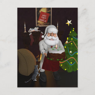 Chef Santa with Birthday Cake Helg Vykort