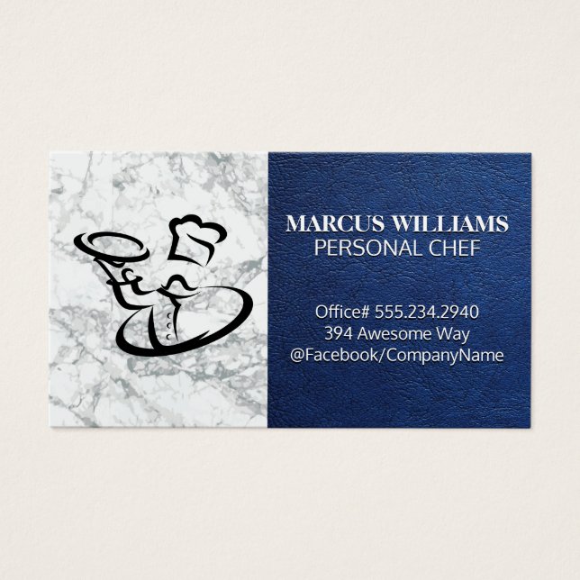 Chef Serve Food | Marmor för blått läder Visitkort (Framsidan)